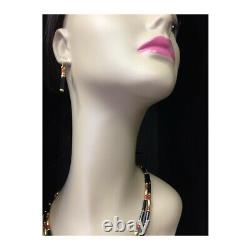 Gold Finish Egyptian Cleopatra Carnelian Black Onyx Double Strand Necklace Set