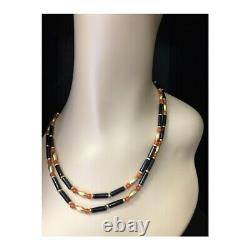 Gold Finish Egyptian Cleopatra Carnelian Black Onyx Double Strand Necklace Set