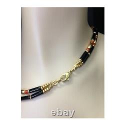 Gold Finish Egyptian Cleopatra Carnelian Black Onyx Double Strand Necklace Set