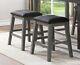 Gray Finish Set Of 2 Counter Height Barstool Black Faux Leather Seat Nailhead