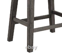 Gray Finish Set of 2 Counter Height Barstool Black Faux Leather Seat Nailhead