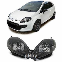 HEADLIGHT front light SET IN BLACK FINISH WITH MOTOR FOR FIAT PUNTO EVO 09-11