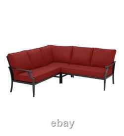 Hampton Bay Braxton Park 3-Piece Sectional Set Black Finish Chili Red Cushions