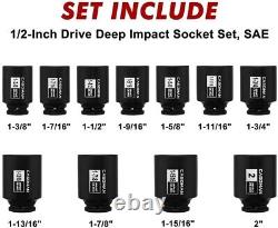 Heavy-Duty 11PCS 1/2 Drive Impact Socket Set, Black Phosphate Finish, SAE Sizes