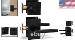 Heavy Duty Iron Entry Lever Door Handle & Deadbolt Lock Set Iron Black Finish