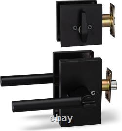 Heavy Duty Iron Entry Lever Door Handle & Deadbolt Lock Set Iron Black Finish