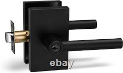 Heavy Duty Iron Entry Lever Door Handle & Deadbolt Lock Set Iron Black Finish
