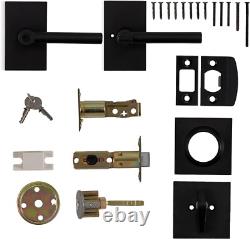 Heavy Duty Iron Entry Lever Door Handle & Deadbolt Lock Set Iron Black Finish