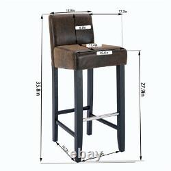 HengMing Barstool in Brown Fabric Black Wood Finish WIth Back 2-Pcs Set Chairs