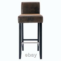 HengMing Barstool in Brown Fabric Black Wood Finish WIth Back 2-Pcs Set Chairs
