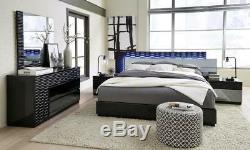 High-gloss Black Finish Queen Size Bedroom Set 5Pcs MANHATTAN Global USA