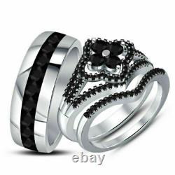 His/ Her Diamond Engagement Bridal Wedding Trio Ring Set 14K White Gold Finish