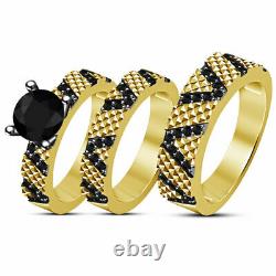 His & Her Diamond Engagement Bridal Wedding Trio Ring Set 14K Yellow Gold Finish