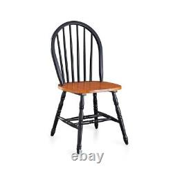Home Kitchen & Dining Chair Solid Wood Set Of 2, Black And Oak Finish