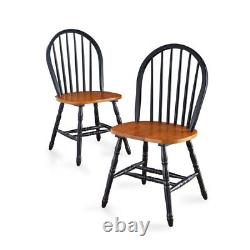Home Kitchen & Dining Chair Solid Wood Set Of 2, Black And Oak Finish