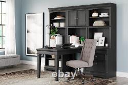 Home Office Bookcase Desk Set Vintage black finish solid hardwood LED light New