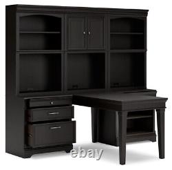 Home Office Bookcase Desk Set Vintage black finish solid hardwood LED light New