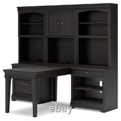 Home Office Bookcase Desk Set Vintage black finish solid hardwood LED light New