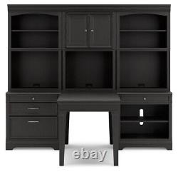 Home Office Bookcase Desk Set Vintage black finish solid hardwood LED light New