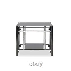 Home Square Glass and Metal End Table in Black Finish Set of 2