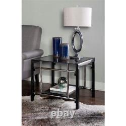 Home Square Glass and Metal End Table in Black Finish Set of 2