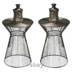 Home Square Iron Frame Accent Table in Black Finish Set of 2