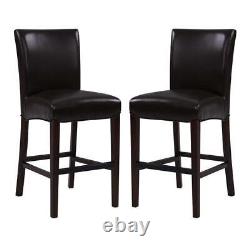 Home Square Milton 26 Leather Counter Stool in Black Finish Set of 2