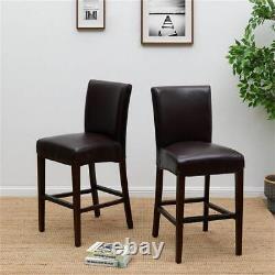 Home Square Milton 26 Leather Counter Stool in Black Finish Set of 2