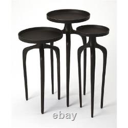 Home Square Modern Aluminium Round Table Set in Black Finish Set of 2