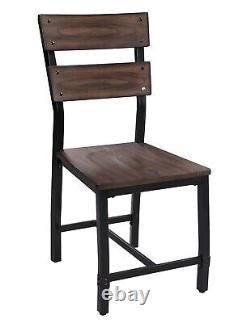 Industrial Design Wooden Side Chairs Set of 4pcs Oak and Black Finish Metal Base