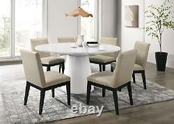 Jasper White 7 Piece 59W Round Dining Table Set withBlack Finish Chairs