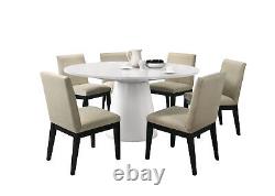 Jasper White 7 Piece 59W Round Dining Table Set withBlack Finish Chairs