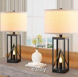 KAWOTI Farmhouse Table Lamps with USB 23.5'' Black Finish Set of 2