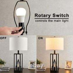 KAWOTI Farmhouse Table Lamps with USB 23.5'' Black Finish Set of 2