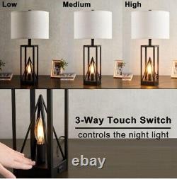 KAWOTI Farmhouse Table Lamps with USB 23.5'' Black Finish Set of 2