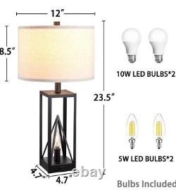 KAWOTI Farmhouse Table Lamps with USB 23.5'' Black Finish Set of 2