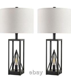 KAWOTI Farmhouse Table Lamps with USB 23.5'' Black Finish Set of 2
