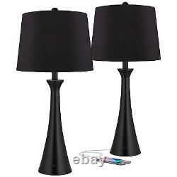 Karl Modern Black Finish Outlet and USB Table Lamps Set with Dimmer Switch