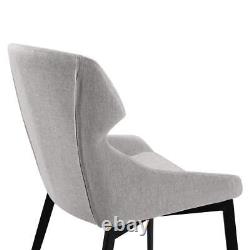 Kenna Modern Dining Chair in Matte Black Finish and Gray Fabric Set of 2