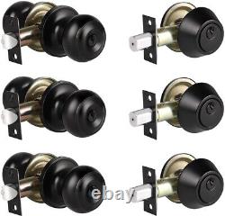 Keyed Alike Entry Door Knob and Deadbolt Lock Set Matte Black Finish