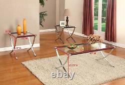 Kings Brand Furniture 3-Piece Glass Coffee Table & 2 End Tables Occasional Set