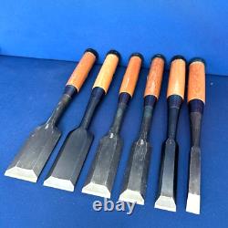 Kunitoshi Japanese Timber Chisels Tataki Nomi Black Finish Set of 6 White Steel