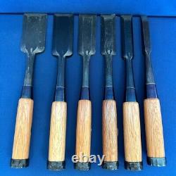 Kunitoshi Japanese Timber Chisels Tataki Nomi Black Finish Set of 6 White Steel