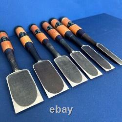 Kunitoshi Japanese Timber Chisels Tataki Nomi Black Finish Set of 6 White Steel