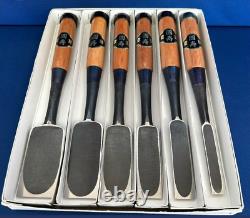 Kunitoshi Japanese Timber Chisels Tataki Nomi Black Finish Set of 6 White Steel