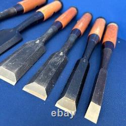 Kunitoshi Japanese Timber Chisels Tataki Nomi Black Finish Set of 6 White Steel