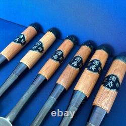 Kunitoshi Japanese Timber Chisels Tataki Nomi Black Finish Set of 6 White Steel