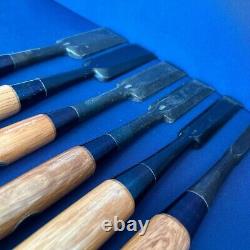 Kunitoshi Japanese Timber Chisels Tataki Nomi Black Finish Set of 6 White Steel