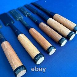 Kunitoshi Japanese Timber Chisels Tataki Nomi Black Finish Set of 6 White Steel