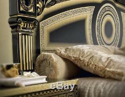 Lacquer Finish Queen Bedroom Set 3Ps Made in Italy ESF Aida Black Gold